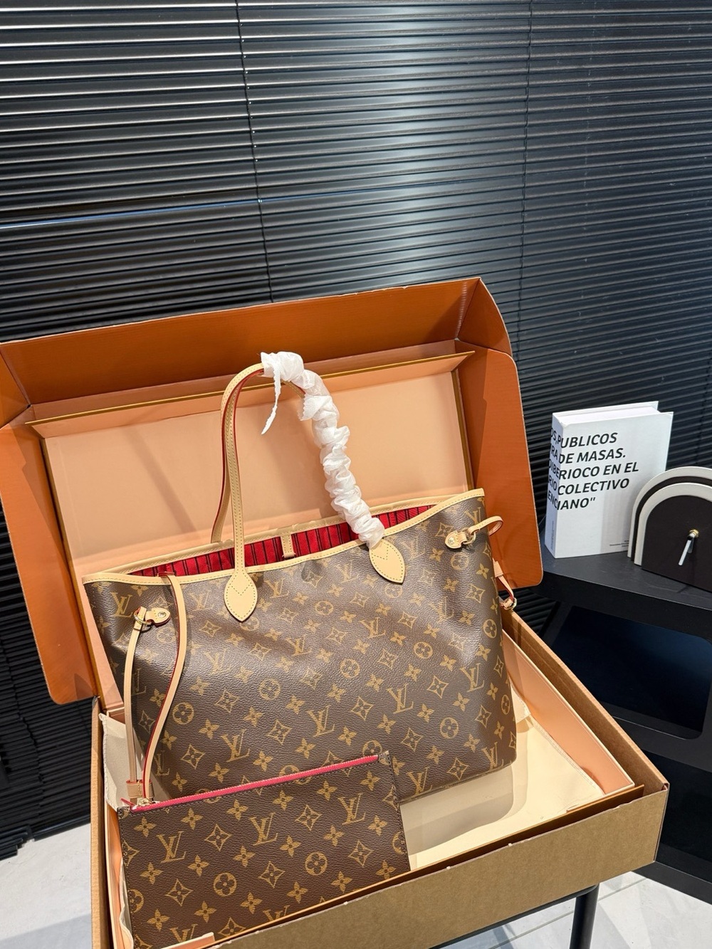 Monogram Canvas Tote with Red Interior Trim